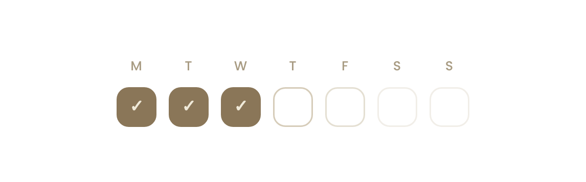 Week of checkboxes that fades after midweek